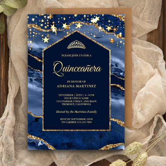 Invitation Bleu marine or Agate Marble Arch Quinceanera
