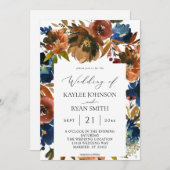 Invitation Bleu marine, orange et Brown automne 2 (Devant / Derrière)