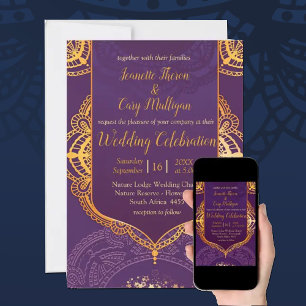 Invitation Bleu marine ou violet avec Mandalas or