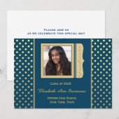 Invitation Bleu marine, pois d'or, photo d'obtention du (Devant / Derrière)