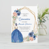 Invitation Bleu marine princesse Quinceañera espagnol 15e ann (Debout devant)