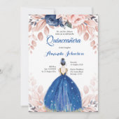 Invitation Bleu marine princesse Quinceañera espagnol 15e ann (Devant)
