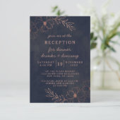 Invitation Bleu Marine & Rose Gold Foil Réception de mariage  (Debout devant)