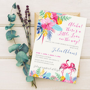 Invitation Bleu marine Rose Tropicale Forêt Sauvage Baby Show