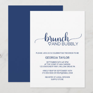 Invitation Bleu Marine Simple Calligraphie Brunch et Bubbly