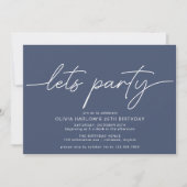 Invitation Bleu Marine | Simple moderne Script fête d'anniver (Devant)
