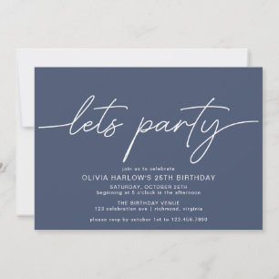 Invitation Bleu Marine   Simple moderne Script fête d'anniver