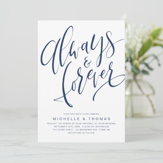 Invitation Bleu Marine Simple Toujours Et Toujours Mariage Sc (Debout devant)