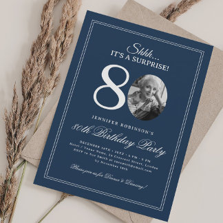 Invitation Bleu Marine | Surprise pour les 80 ans