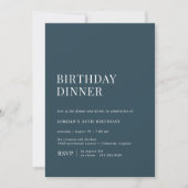 Invitation Bleu Marine | Typographie simple Dîner d'anniversa (Devant)