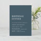 Invitation Bleu Marine | Typographie simple Dîner d'anniversa (Debout devant)