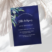 Invitation Bleu marine verdure luxe anniversaire