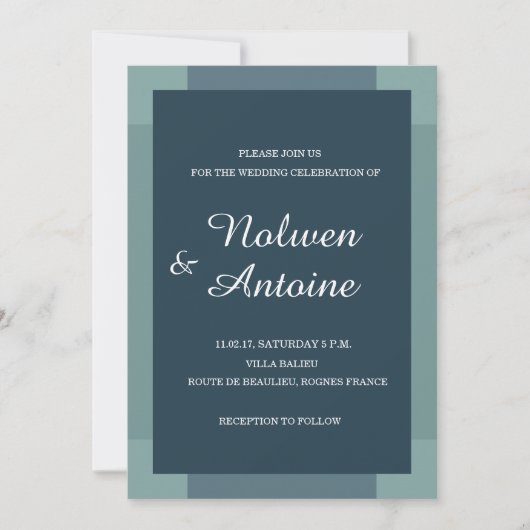 Invitation bleu marine vert turquoise élégant mariage moderne (Devant)