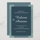 Invitation bleu marine vert turquoise élégant mariage moderne (Devant / Derrière)
