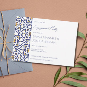 Invitation Bleu Marocain Carrelage Engagement Party Invitatio