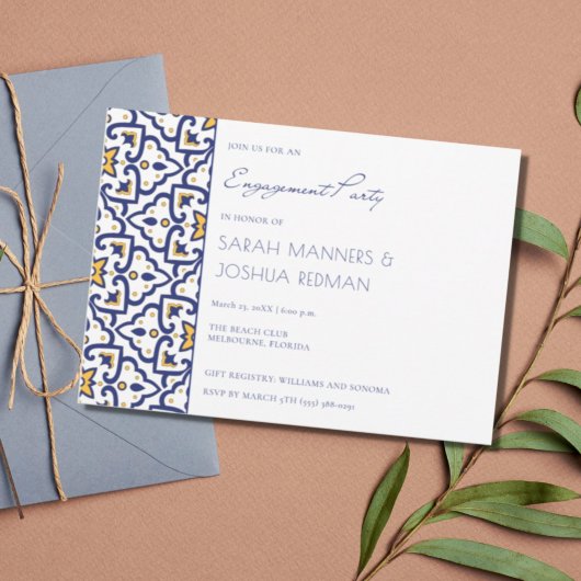 Invitation Bleu Marocain Carrelage Engagement Party Invitatio
