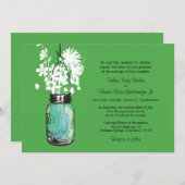 Invitation Bleu Mason Jar avec Mariage Fleur sauvage (Devant / Derrière)