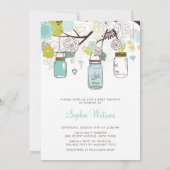 Invitation Bleu Mason jarres et Baby shower de fleurs de prin (Dos)