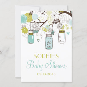 Invitation Bleu Mason jarres et Baby shower de fleurs de prin