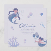 Invitation Bleu mauve traîne sous la mer Anniversaire (Devant / Derrière)