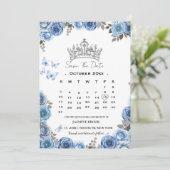 Invitation Bleu Méditerranée calendrier non photo enregistrer (Debout devant)