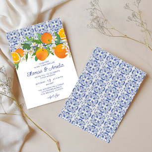 Invitation Bleu Méditerranée   Mariage d'oranges de citron
