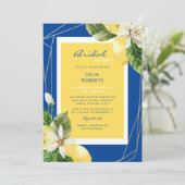 Invitation Bleu méditerranéen et Fête des mariées jaune (Debout devant)