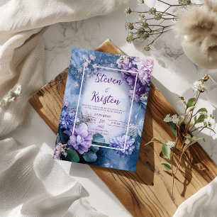 Invitation Bleu mélancolique, mauve, lilas, fleurs d'eucalypt