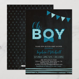 Invitation Bleu menthe & Marine   Tableau "Oh Boy" Baby Showe