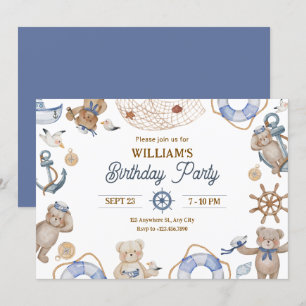 Invitation Bleu mignon anniversaire marin
