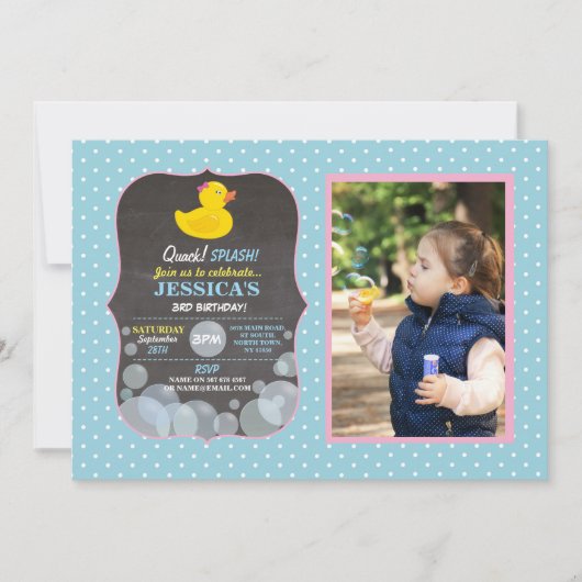 Invitation Bleu mignon de fête d'anniversaire de bulle de (Devant)