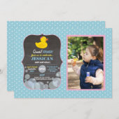 Invitation Bleu mignon de fête d'anniversaire de bulle de (Devant / Derrière)