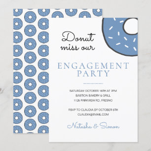 Invitation Bleu mignon Donut Drôle Partie d'engagement