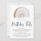 Invitation Bleu mignon et Brown arc-en-ciel fête d'anniversai (Devant)