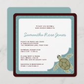 Invitation Bleu mignon et brun de baby shower de thème (Devant / Derrière)