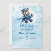 Invitation Bleu mignon et brun garçon en peluche aviateur d'o (Devant)