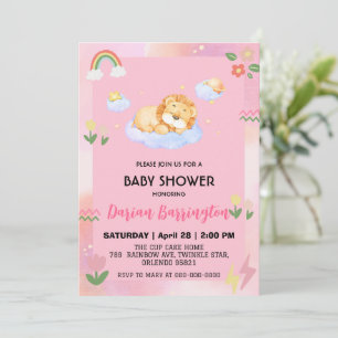 Invitation Bleu mignon Fleur ballon baby shower filles