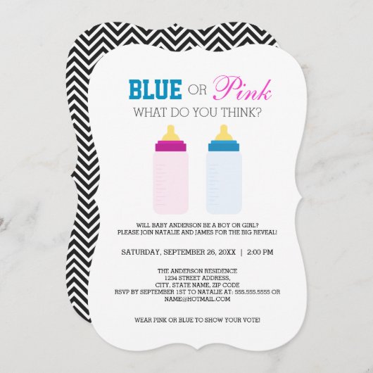 Invitation Bleu mignon ou rose Bouteille Bébé Genre Revey Par (Devant / Derrière)