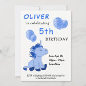 Invitation Bleu mignon Unicorn Ballons Boy`s Anniversaire (Devant)