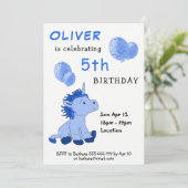 Invitation Bleu mignon Unicorn Ballons Boy`s Anniversaire (Debout devant)