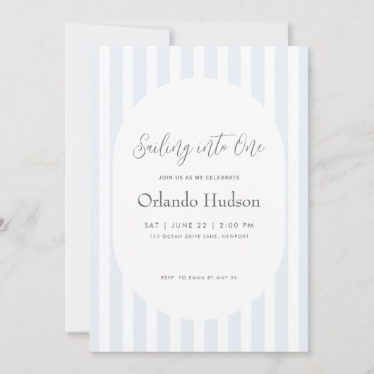 Invitation Bleu minimal moderne première fête (Devant)