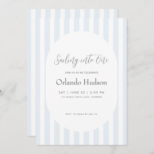 Invitation Bleu minimal moderne première fête (Devant / Derrière)