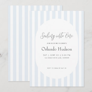 Invitation Bleu minimal moderne première fête