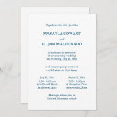 Invitation Bleu minimaliste Espagnol-Anglais Deux Réception (Devant / Derrière)