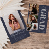 Invitation Bleu Minimaliste Moderne Vertical 5 Pic Graduation