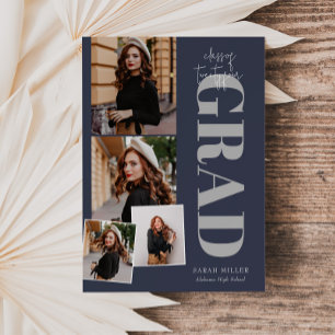 Invitation Bleu Minimaliste Moderne Vertical 5 Pic Graduation