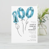 Invitation Bleu minimum 100 Balloon 100e fête d'anniversaire (Debout devant)