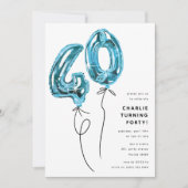 Invitation Bleu minimum 40 Balloon fête de 40e anniversaire (Devant)