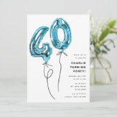 Invitation Bleu minimum 40 Balloon fête de 40e anniversaire (Debout devant)