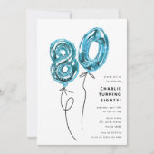 Invitation Bleu minimum 80 Balloon 80e fête d'anniversaire (Devant)